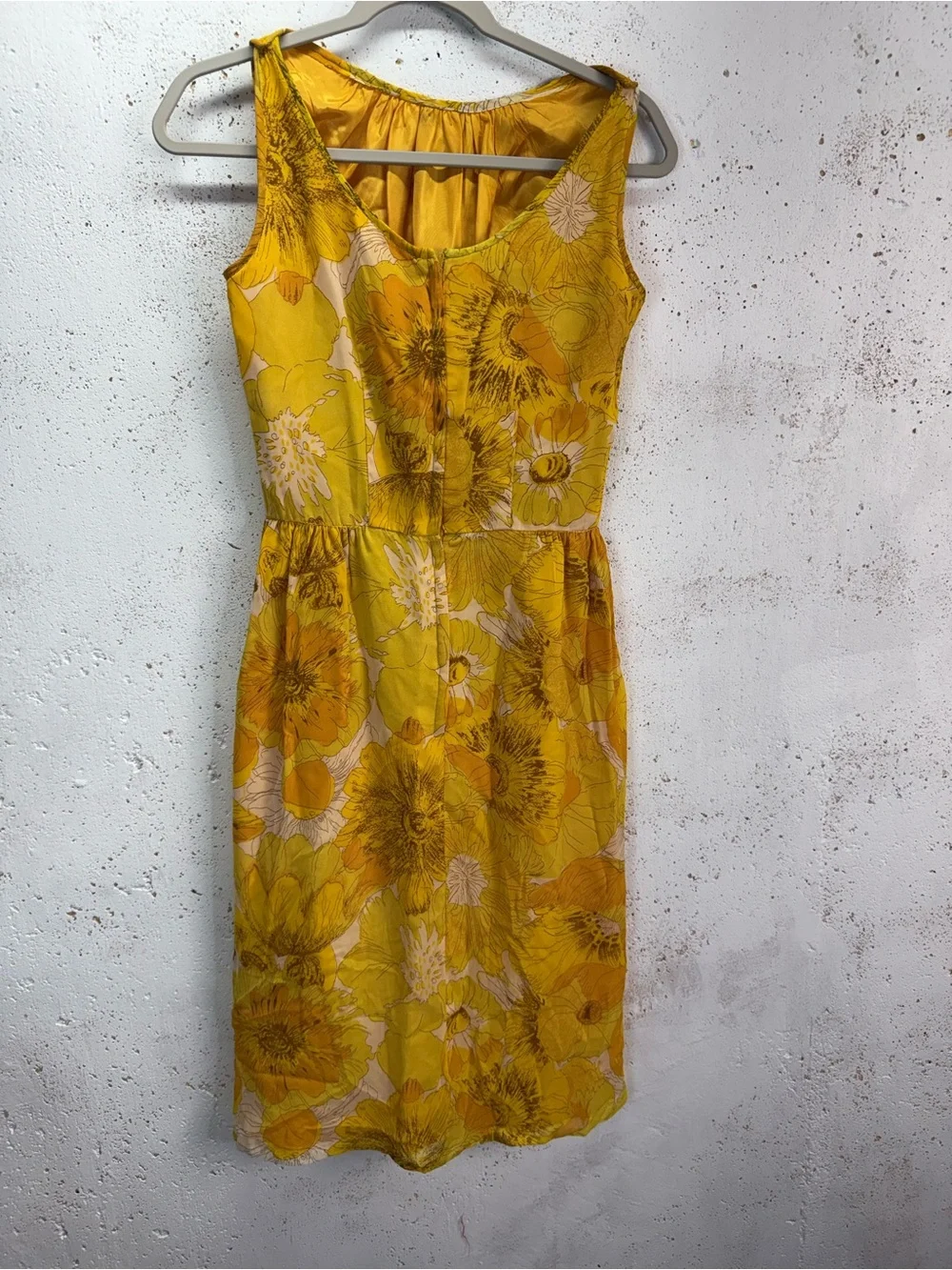 Vintage 50s 60s Sleeveless Yellow Floral Belted Dress with Scarf